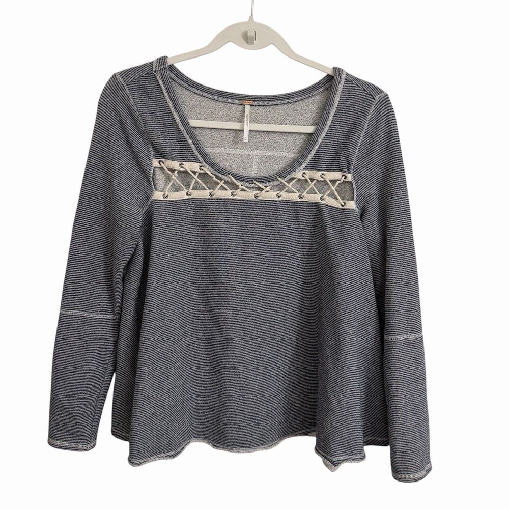Free People Sweater Top Womens Small Gray Lacey Love Pullover Long Sleeve Boho